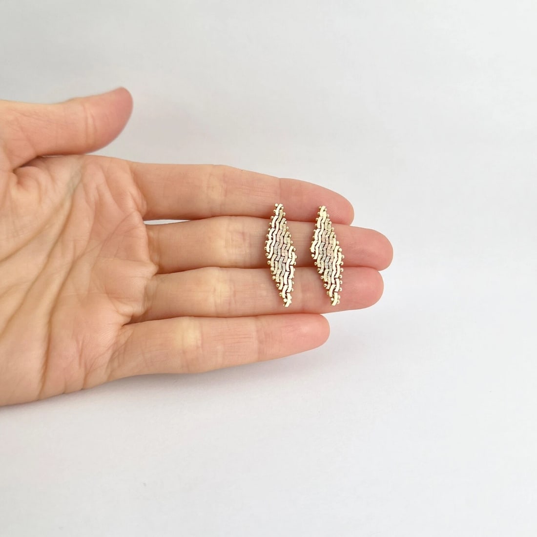 Tri-Color Drop Earrings 14K Yellow Rose White Gold, 1.2 Inches, 3.57 Grams - 5