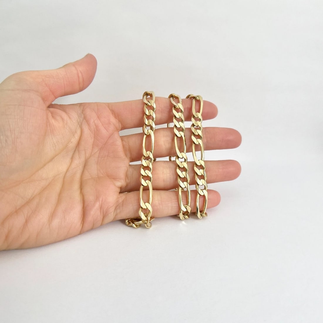 Italian Figaro Chain Necklace 14K Yellow Gold, 21 Inches, 6.8 mm, 40.23 Grams - 3