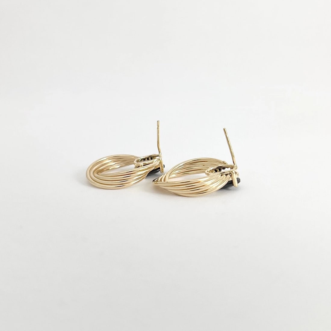 Estate Black Sapphire Gemstone Loop Drop Earrings 14K Yellow Gold, 2.57 Grams - 8