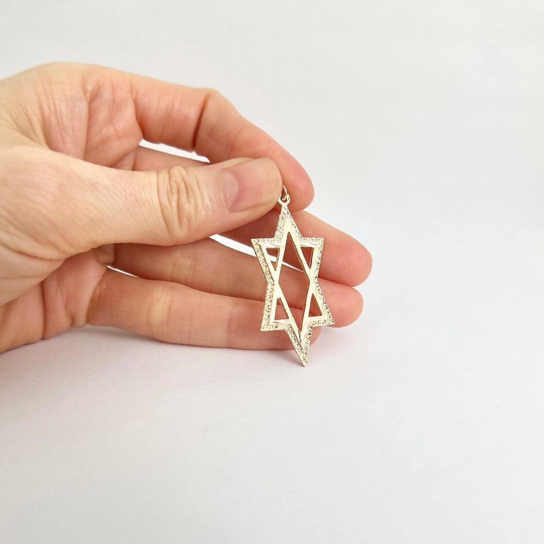 Star of David Necklace Pendant Charm 14K Rose Gold, 1.75 Inches, 2.98 Grams - 3