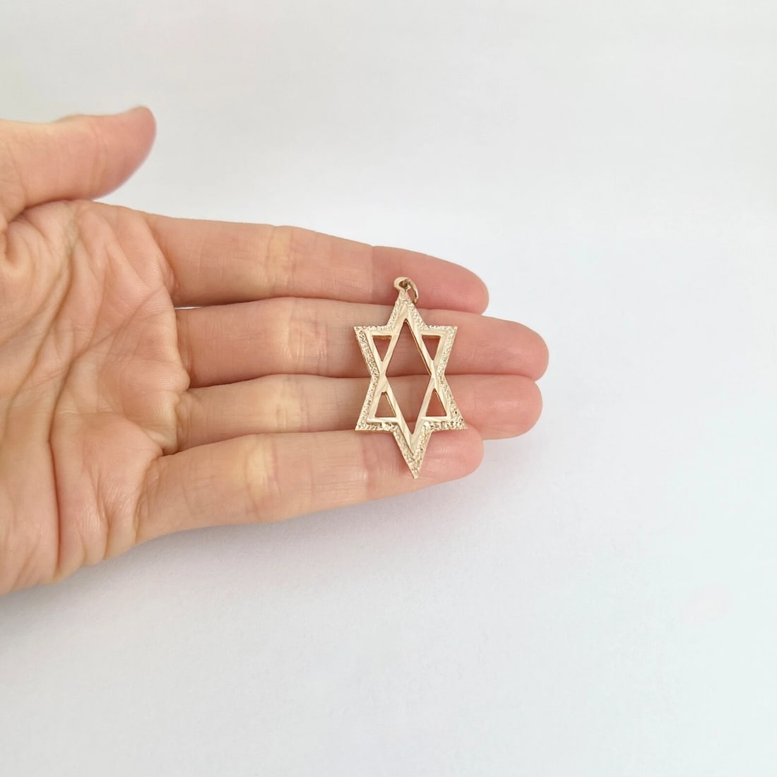 Star of David Necklace Pendant Charm 14K Rose Gold, 1.75 Inches, 2.98 Grams - 4