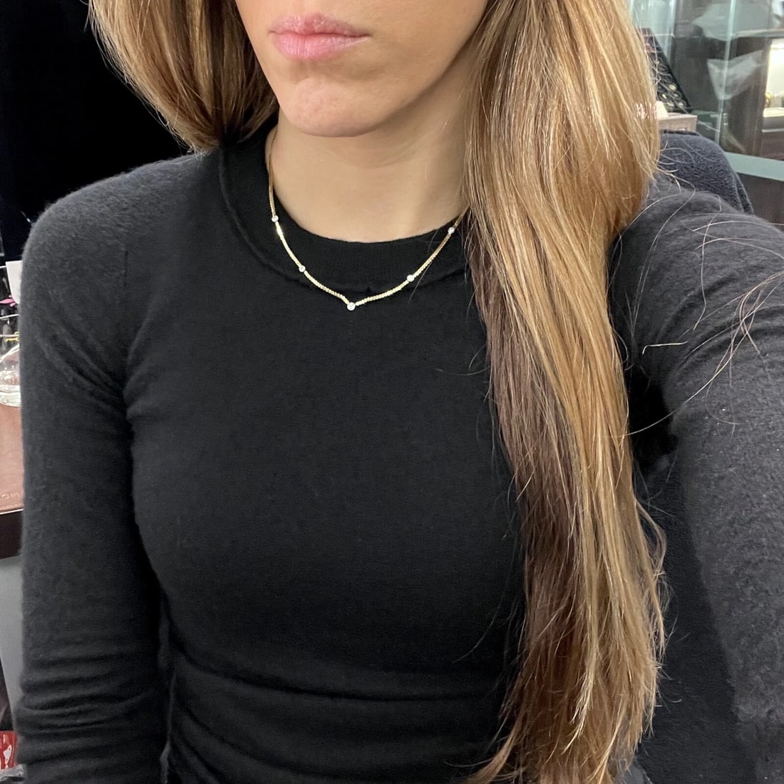 Italian Round Two-Tone Diamond Bezel Station Necklace 14K Yellow Gold, 3.93 Gram - 4