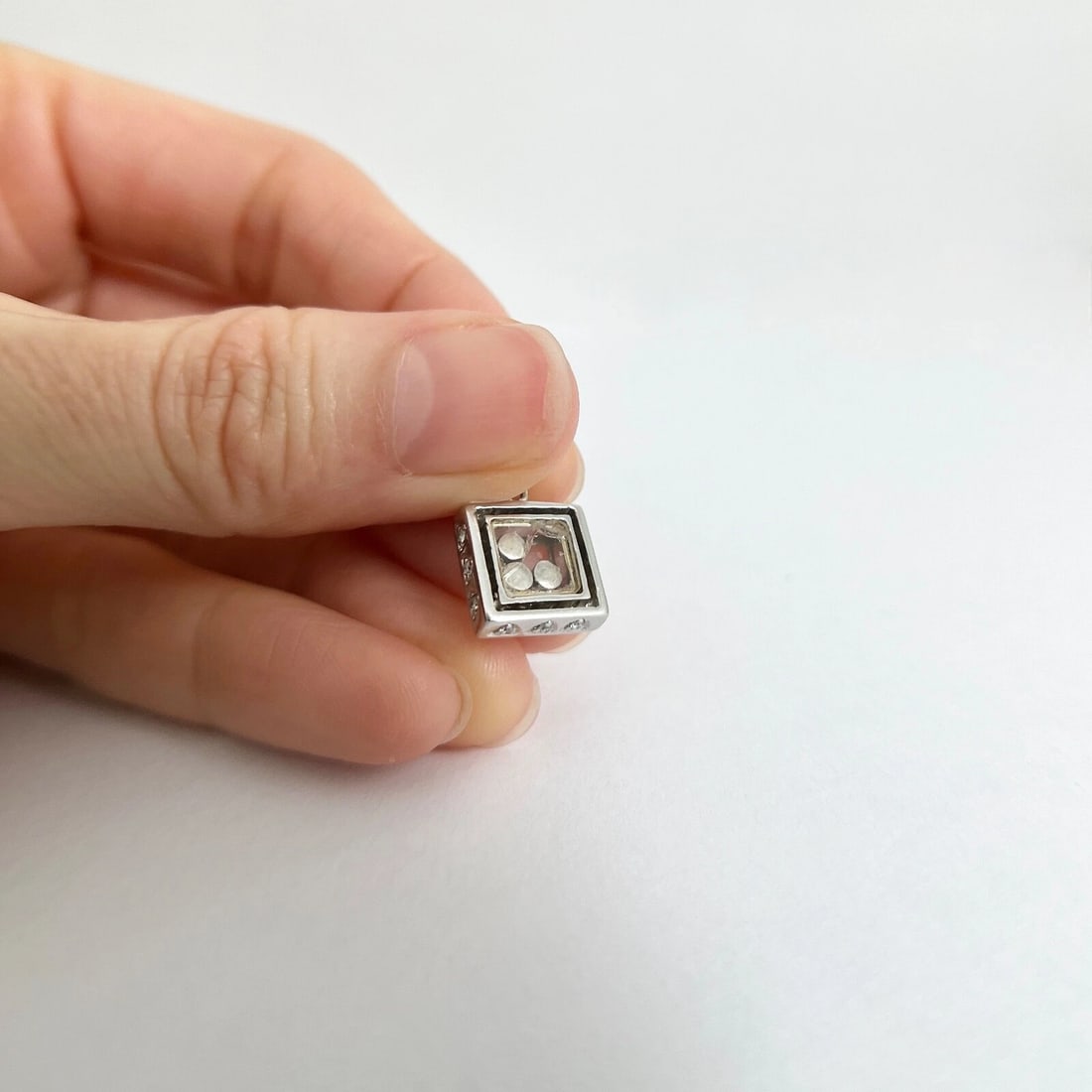 Estate Floating Diamond Square Necklace Pendant Charm 14K White Gold, 2.89 Grams - 7