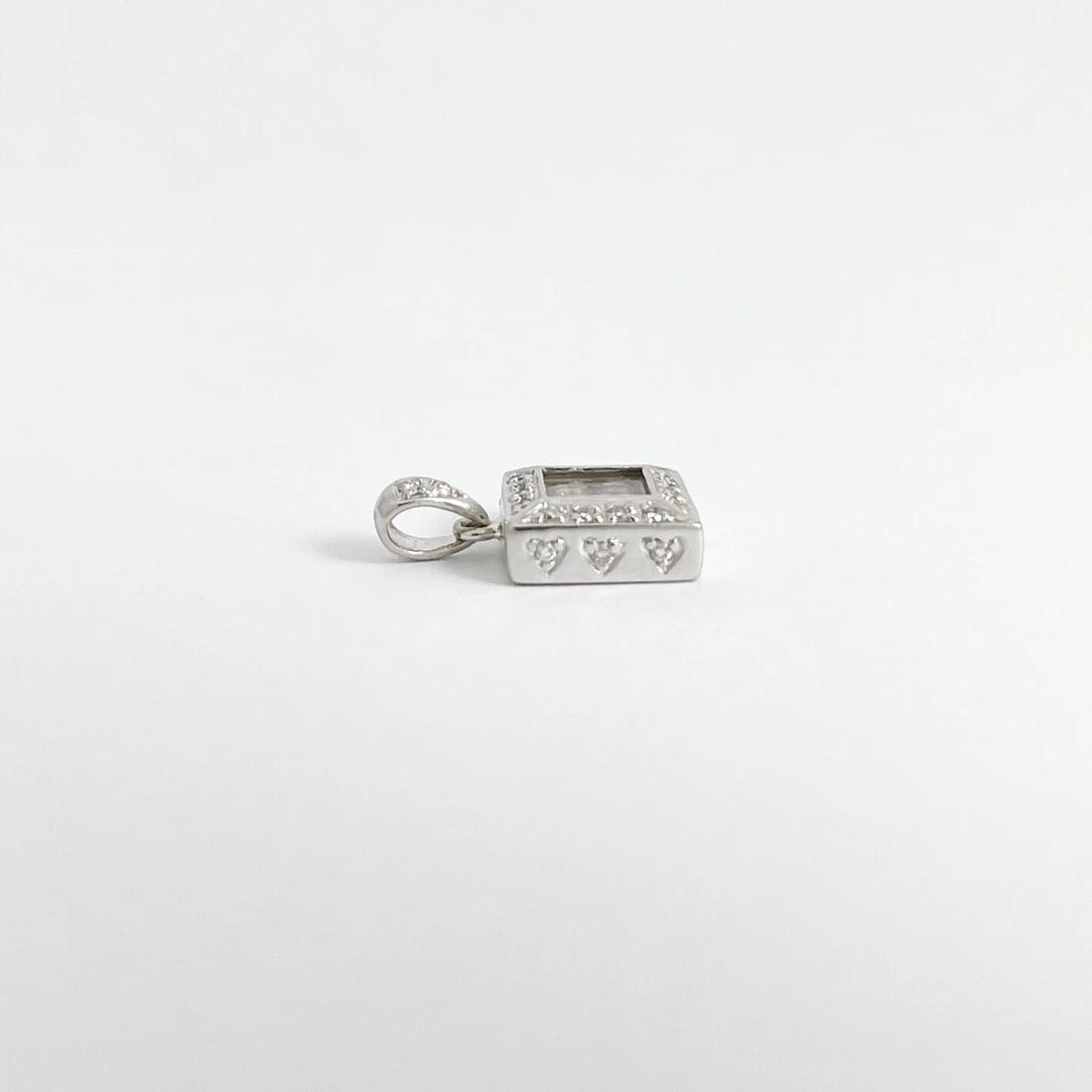 Estate Floating Diamond Square Necklace Pendant Charm 14K White Gold, 2.89 Grams - 8