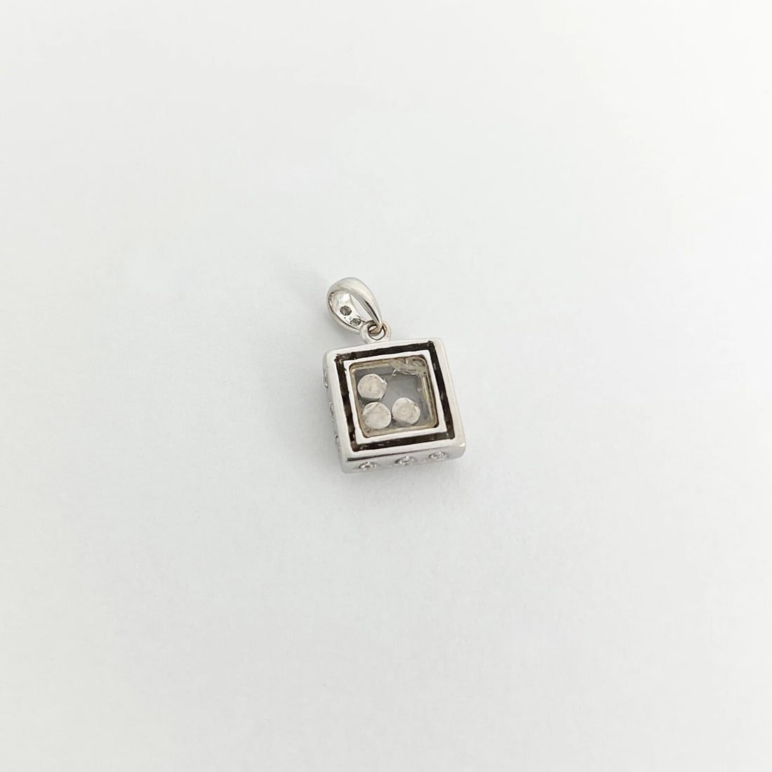 Estate Floating Diamond Square Necklace Pendant Charm 14K White Gold, 2.89 Grams - 9