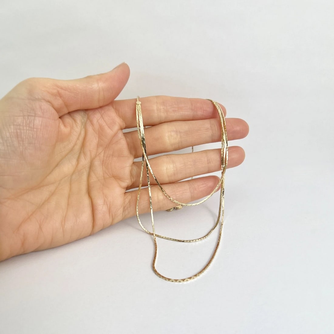 Italian Thin Multi Strand Triple Layer Chain Necklace 14K Yellow Gold, 6.23 Gram - 3