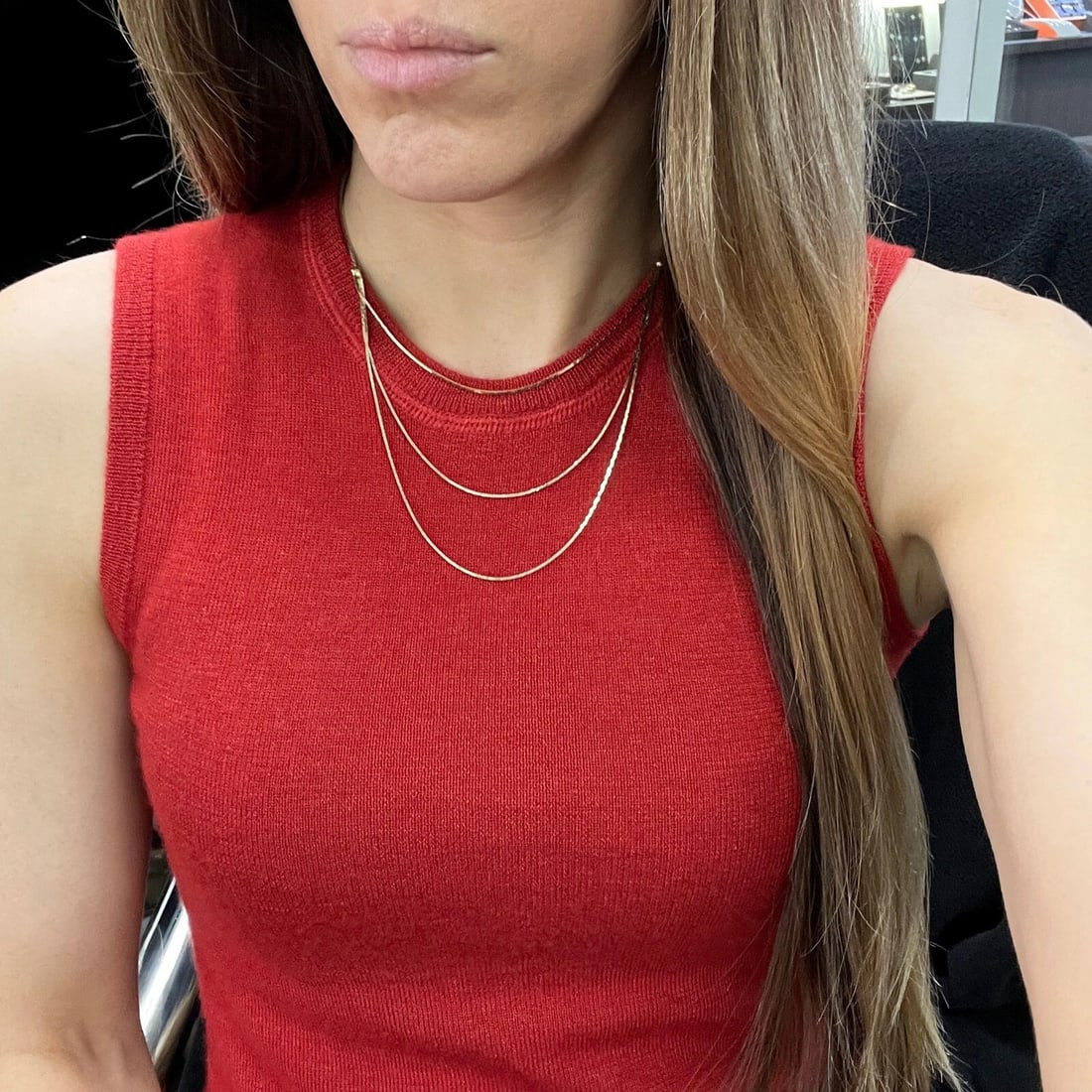 Italian Thin Multi Strand Triple Layer Chain Necklace 14K Yellow Gold, 6.23 Gram - 4