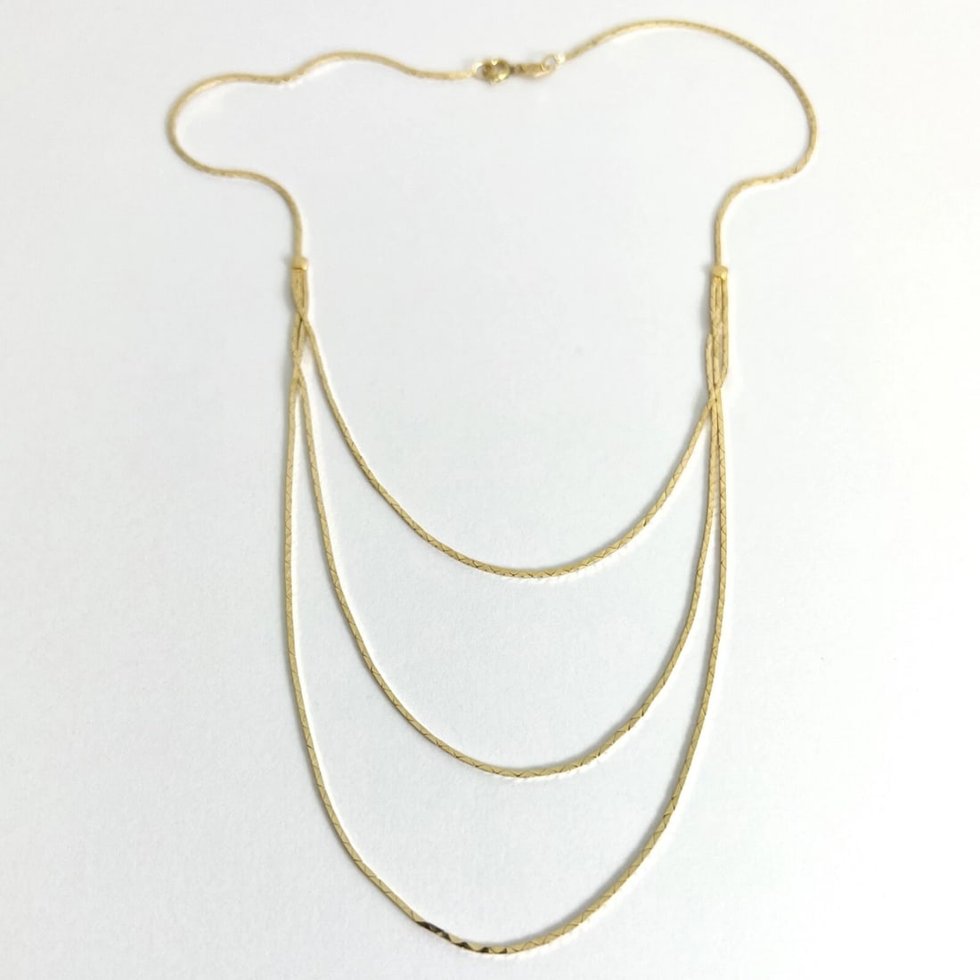 Italian Thin Multi Strand Triple Layer Chain Necklace 14K Yellow Gold, 6.23 Gram - 6