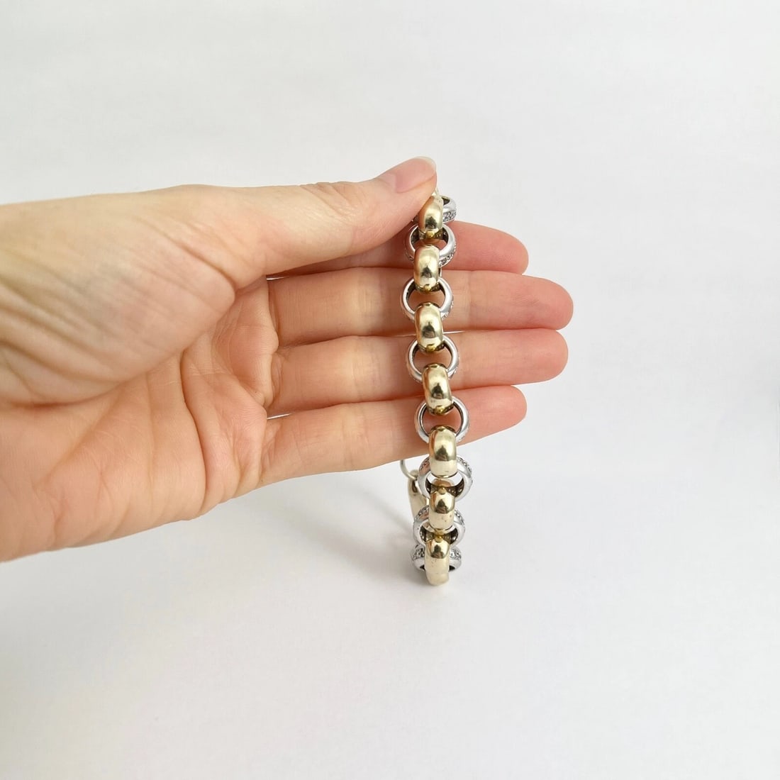 Estate Two-Tone CZ Cubic Zirconia Rolo Bracelet 10K Yellow Gold, 38.27 Grams - 4