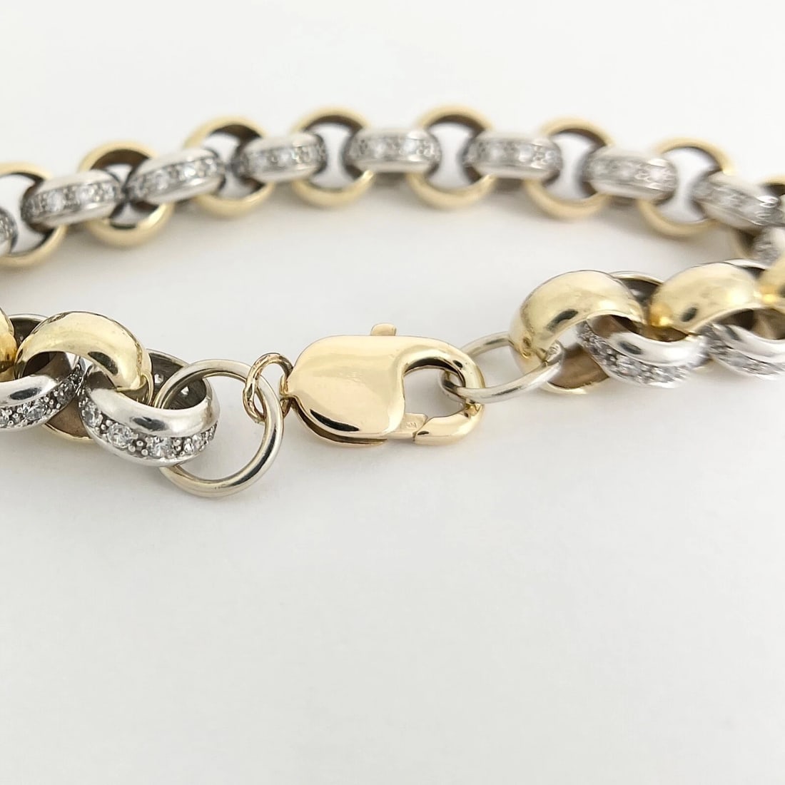 Estate Two-Tone CZ Cubic Zirconia Rolo Bracelet 10K Yellow Gold, 38.27 Grams - 9
