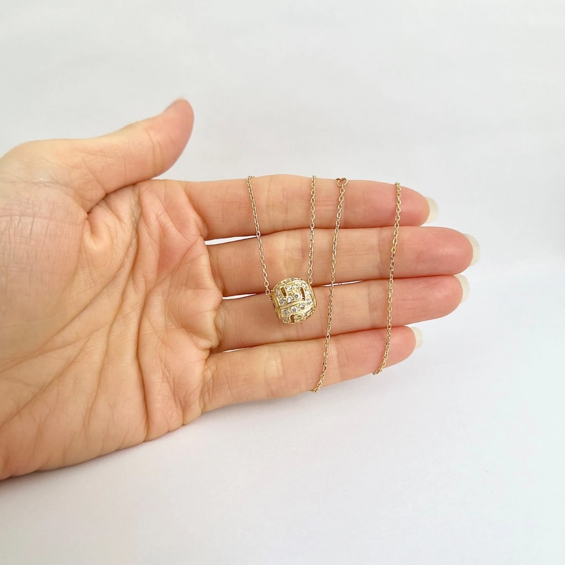 CZ Cubic Zirconia Ball Bead Pendant Necklace 14K Yellow Gold, 4.47 Grams - 3