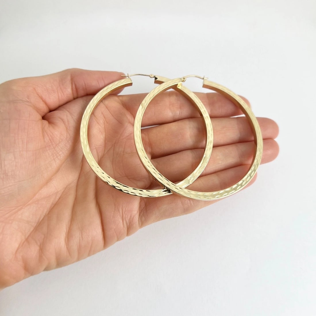 Textured Big Hoop Earrings 14K Yellow Gold, 2.5 Inches, 6.21 Grams - 3