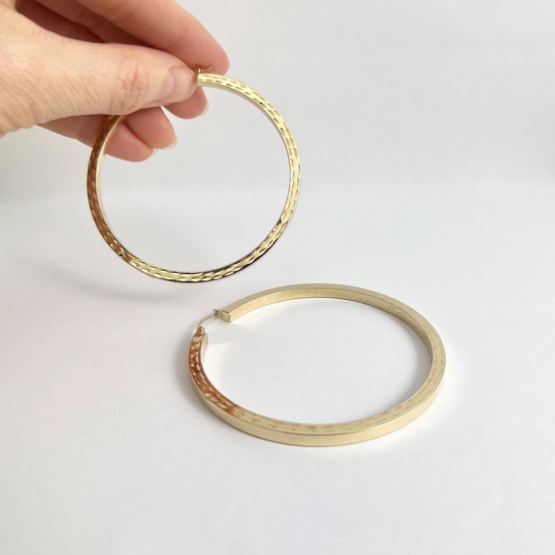 Textured Big Hoop Earrings 14K Yellow Gold, 2.5 Inches, 6.21 Grams - 5