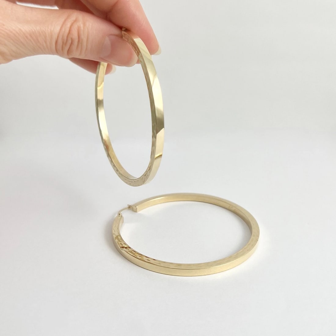 Textured Big Hoop Earrings 14K Yellow Gold, 2.5 Inches, 6.21 Grams - 6