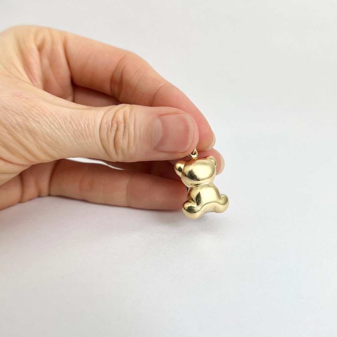 Italian Blue Green Enamel Teddy Bear Charm Pendant 14K Yellow Gold, 2.55 Grams - 6