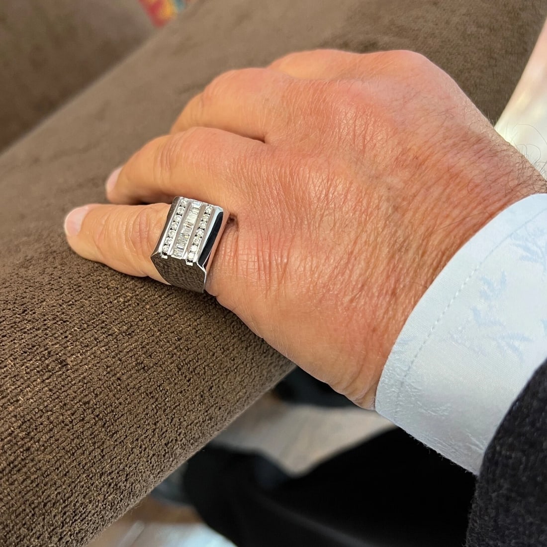 Men's Flat Top Baguette Round Diamond Channel-Set Ring 18K White Gold, 16.75 Gr - 6