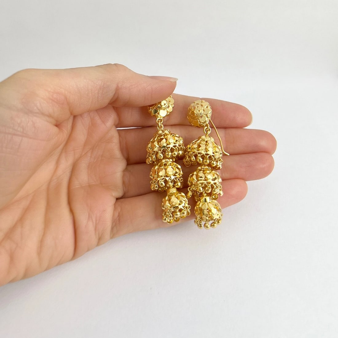 Tassel Jhumka Dangle Drop Earrings 22K Yellow Gold, 2.25 Inches Long, 17.89 Gram - 3