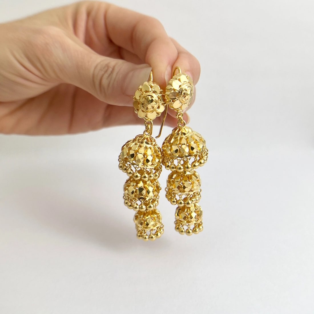 Tassel Jhumka Dangle Drop Earrings 22K Yellow Gold, 2.25 Inches Long, 17.89 Gram - 4