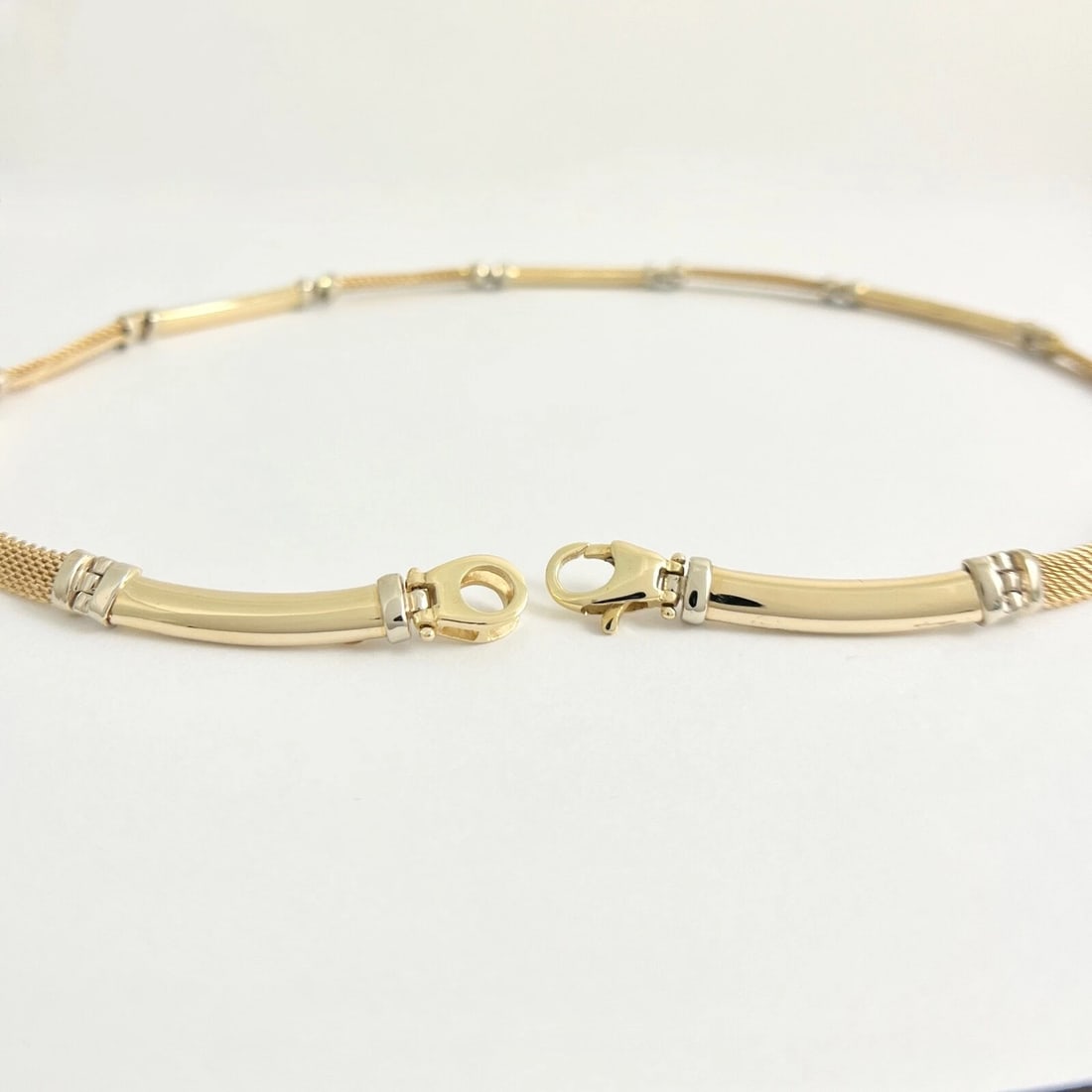 Two-Tone Italian Curved Bar Link Chain Necklace 14K Yellow Gold, 29.73 Grams - 7