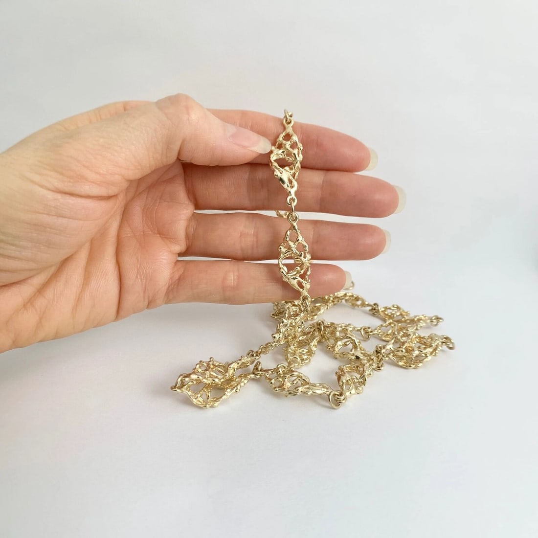 Long Filigree Chain Necklace 14K Yellow Gold, 30 Inches, 10.7 mm, 67.87 Grams - 4