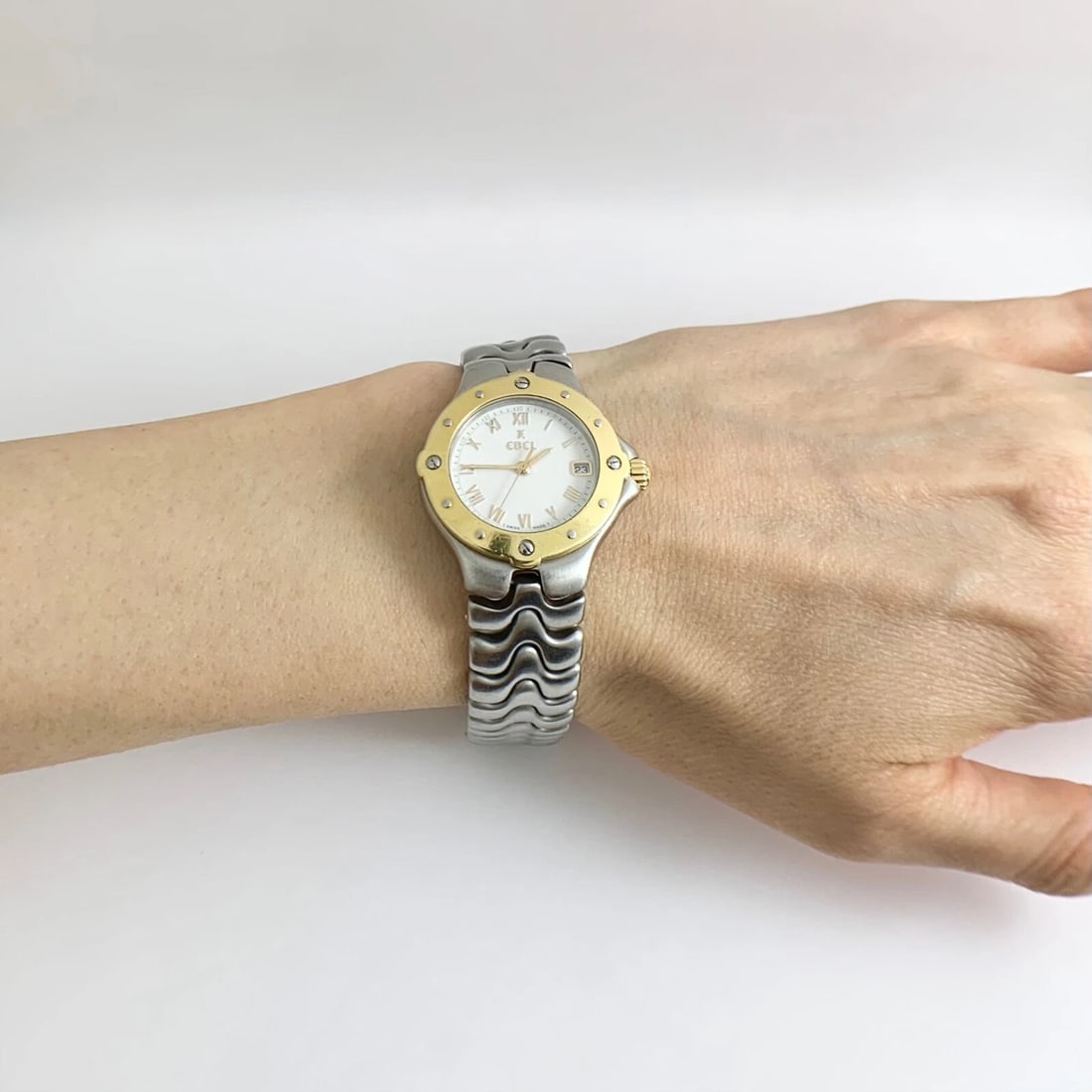 Ebel Sportwave Two-Tone Stainless Steel 18K Yellow Gold Watch, White Dial, 27 mm - 5