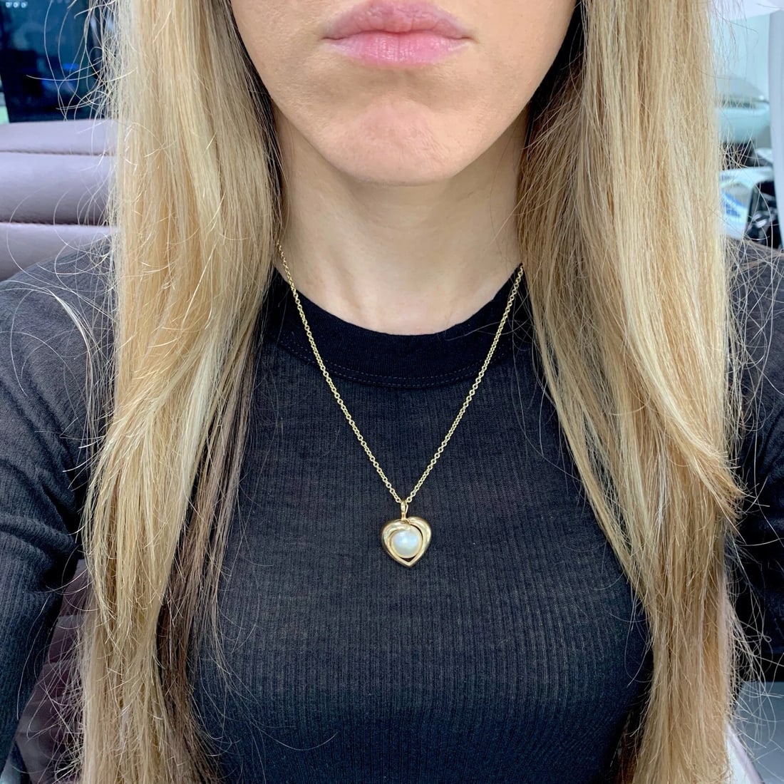 Pearl Heart Necklace Pendant Charm 14K Yellow Gold, 4.49 Grams - 4