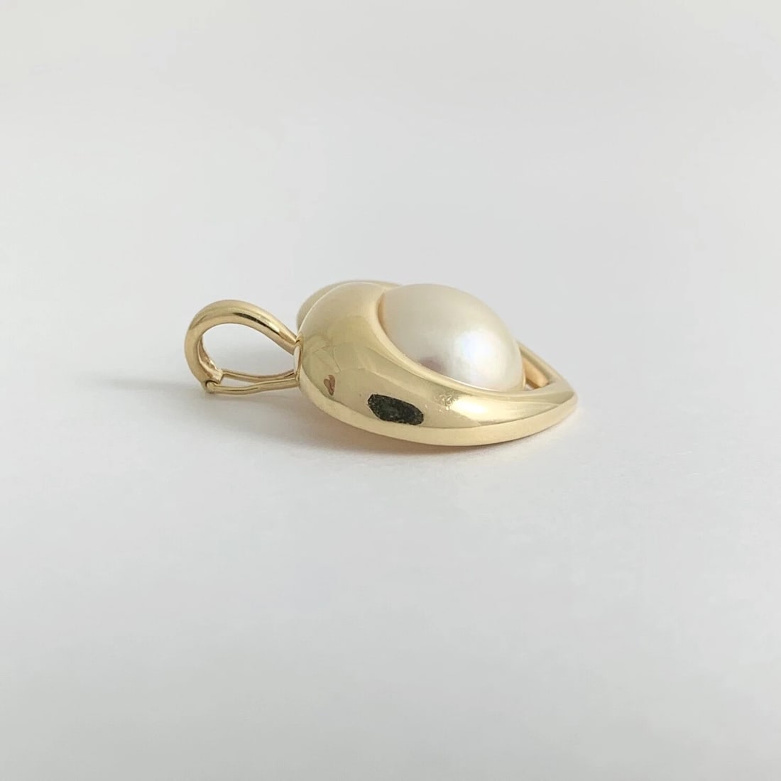 Pearl Heart Necklace Pendant Charm 14K Yellow Gold, 4.49 Grams - 6