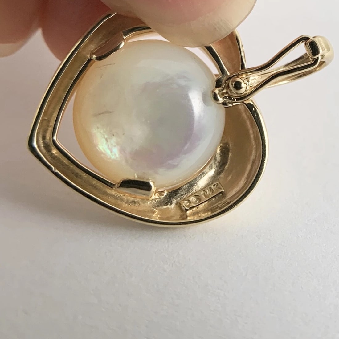 Pearl Heart Necklace Pendant Charm 14K Yellow Gold, 4.49 Grams - 9