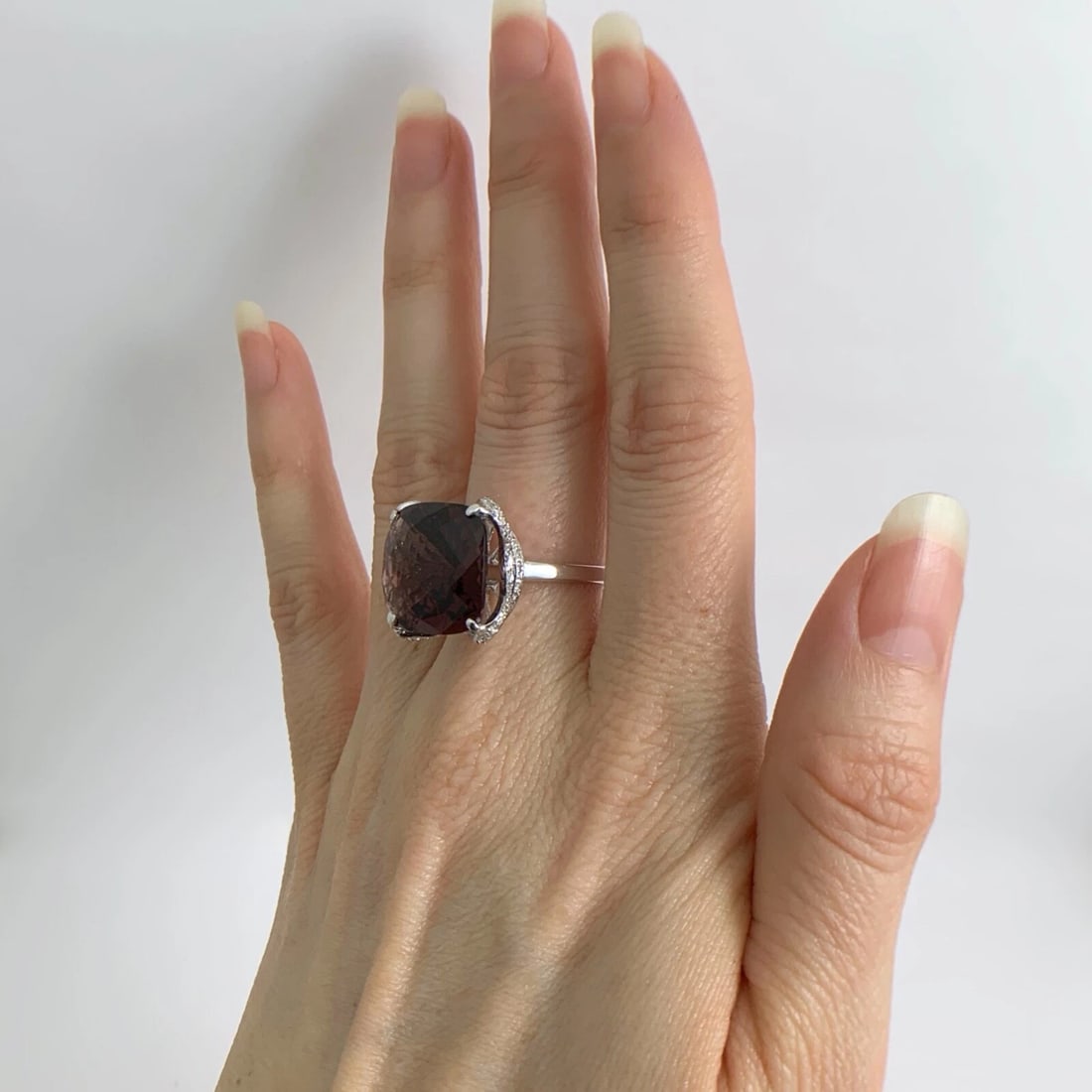 Plum Rhodolite Garnet Diamond Gemstone Cocktail Ring 18K White Gold, 6.35 CTW - 3