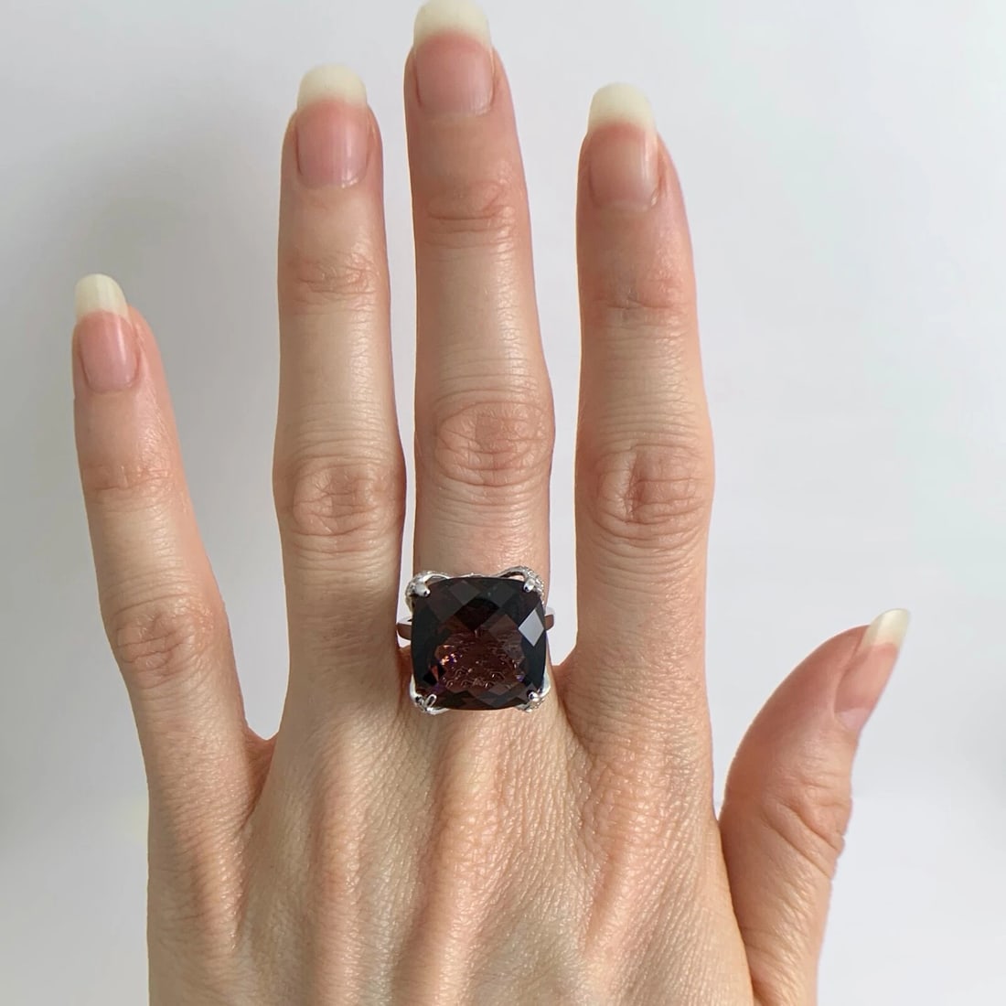 Plum Rhodolite Garnet Diamond Gemstone Cocktail Ring 18K White Gold, 6.35 CTW - 4