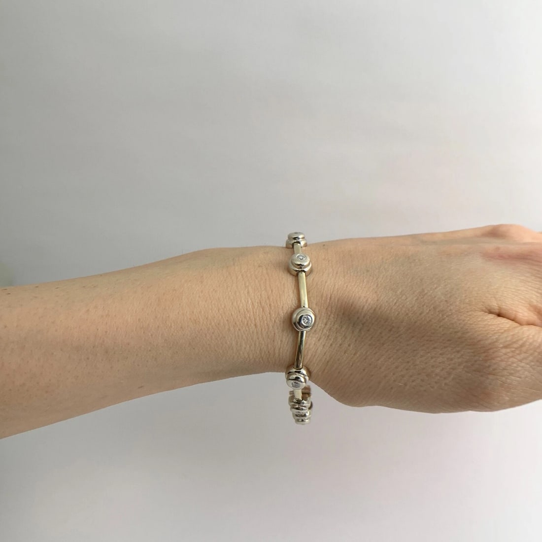 Diamond Two-Tone Bezel Tennis Bracelet 14K Yellow White Gold .48 CTW, 14.27 Gram - 4