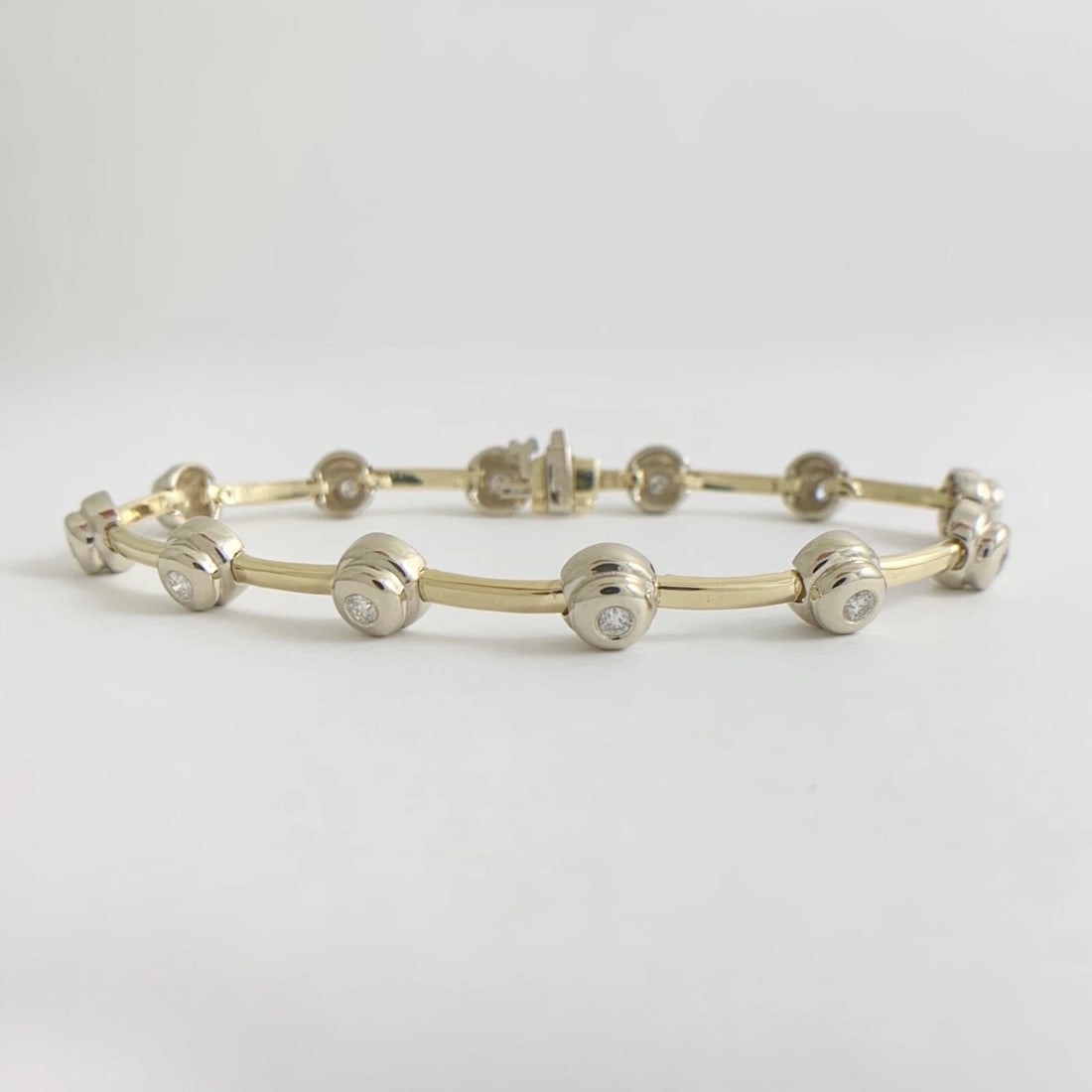 Diamond Two-Tone Bezel Tennis Bracelet 14K Yellow White Gold .48 CTW, 14.27 Gram - 7