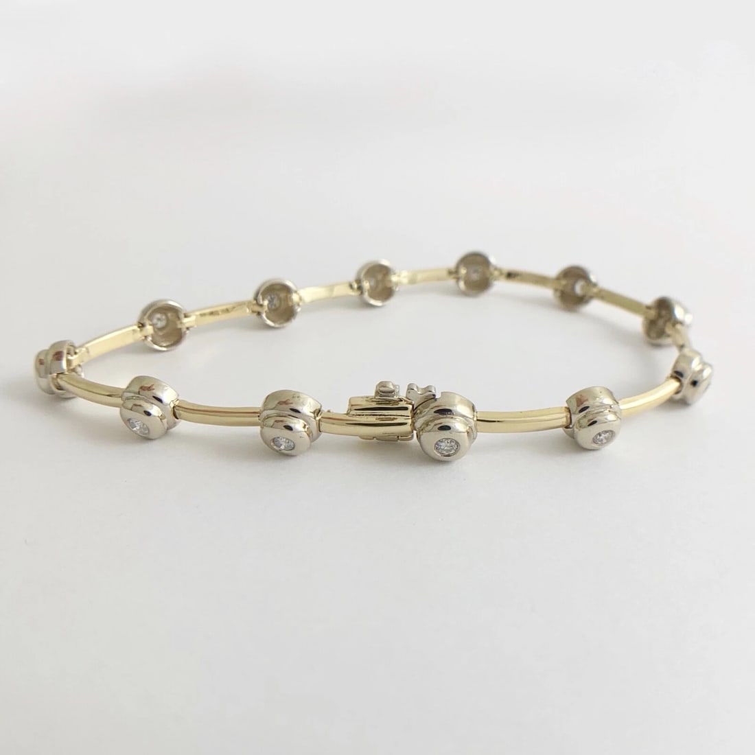 Diamond Two-Tone Bezel Tennis Bracelet 14K Yellow White Gold .48 CTW, 14.27 Gram - 9