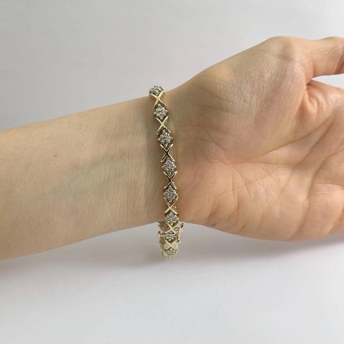 Estate Diamond Cluster X-Link Tennis Bracelet 14K Yellow Gold 1.08 CTW 17.89 Gr - 6