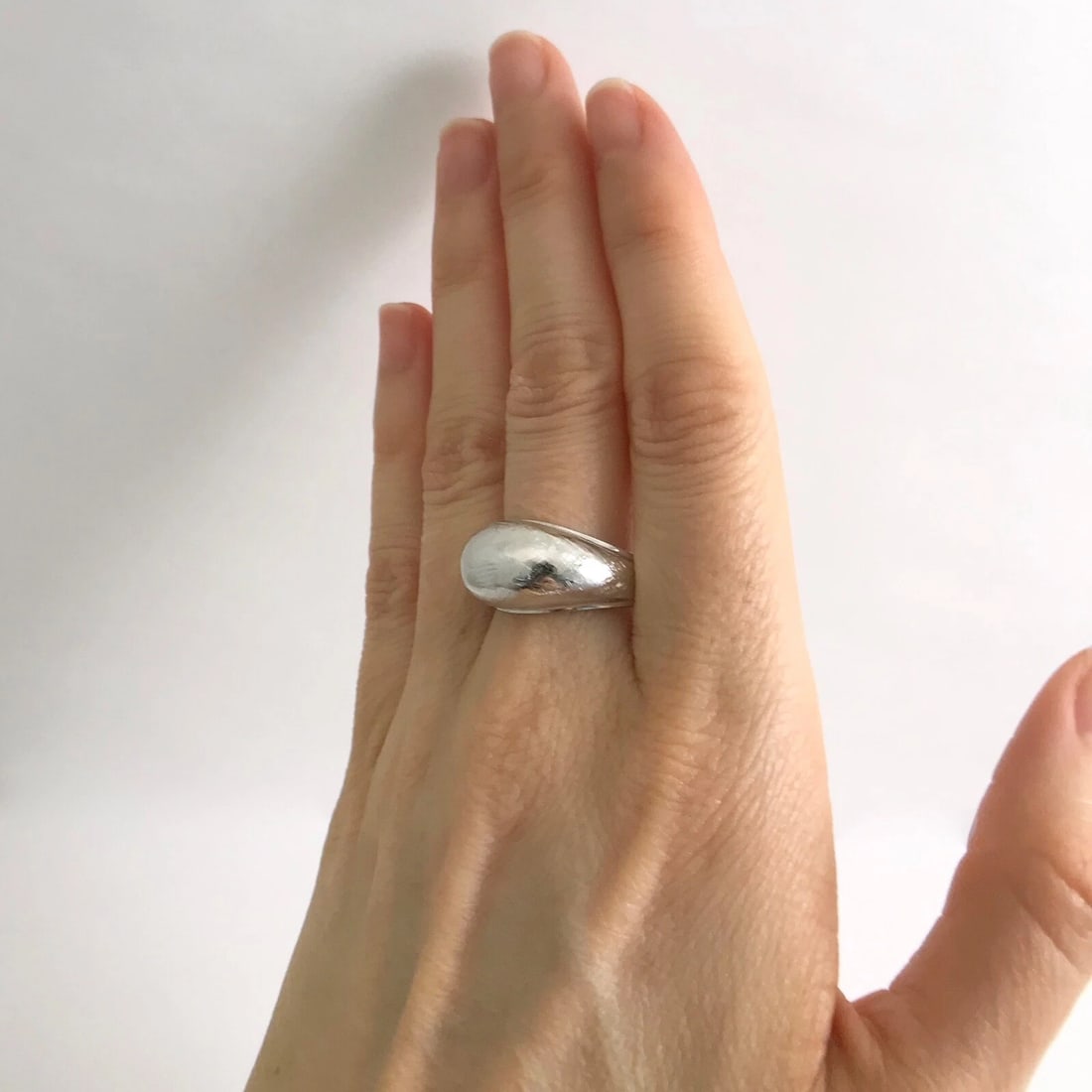 Textured Etched Dome Cocktail Statement Ring 14K White Gold, 7.97 Grams - 4