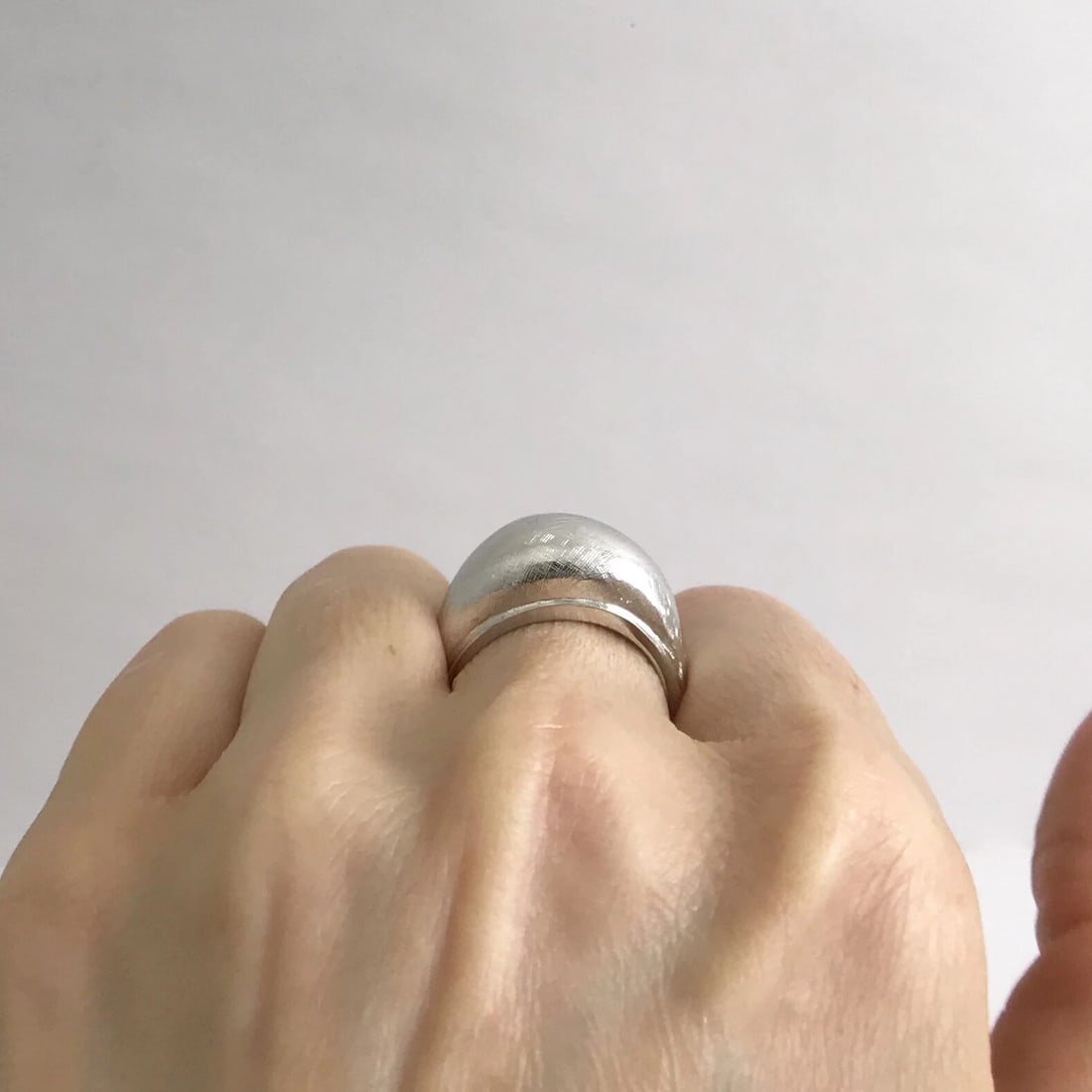 Textured Etched Dome Cocktail Statement Ring 14K White Gold, 7.97 Grams - 7