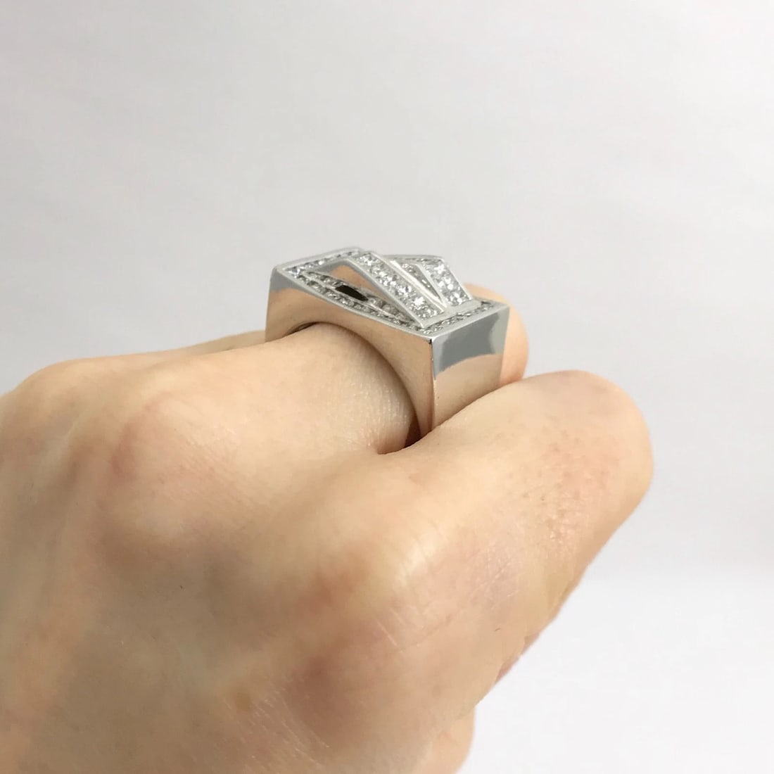 Men's Princess Diamond Invisible Set Ramp Ring 14K White Gold, 2.25 CTW, 14.93 G - 5