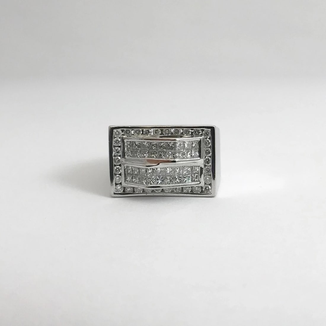 Men's Princess Diamond Invisible Set Ramp Ring 14K White Gold, 2.25 CTW, 14.93 G - 7