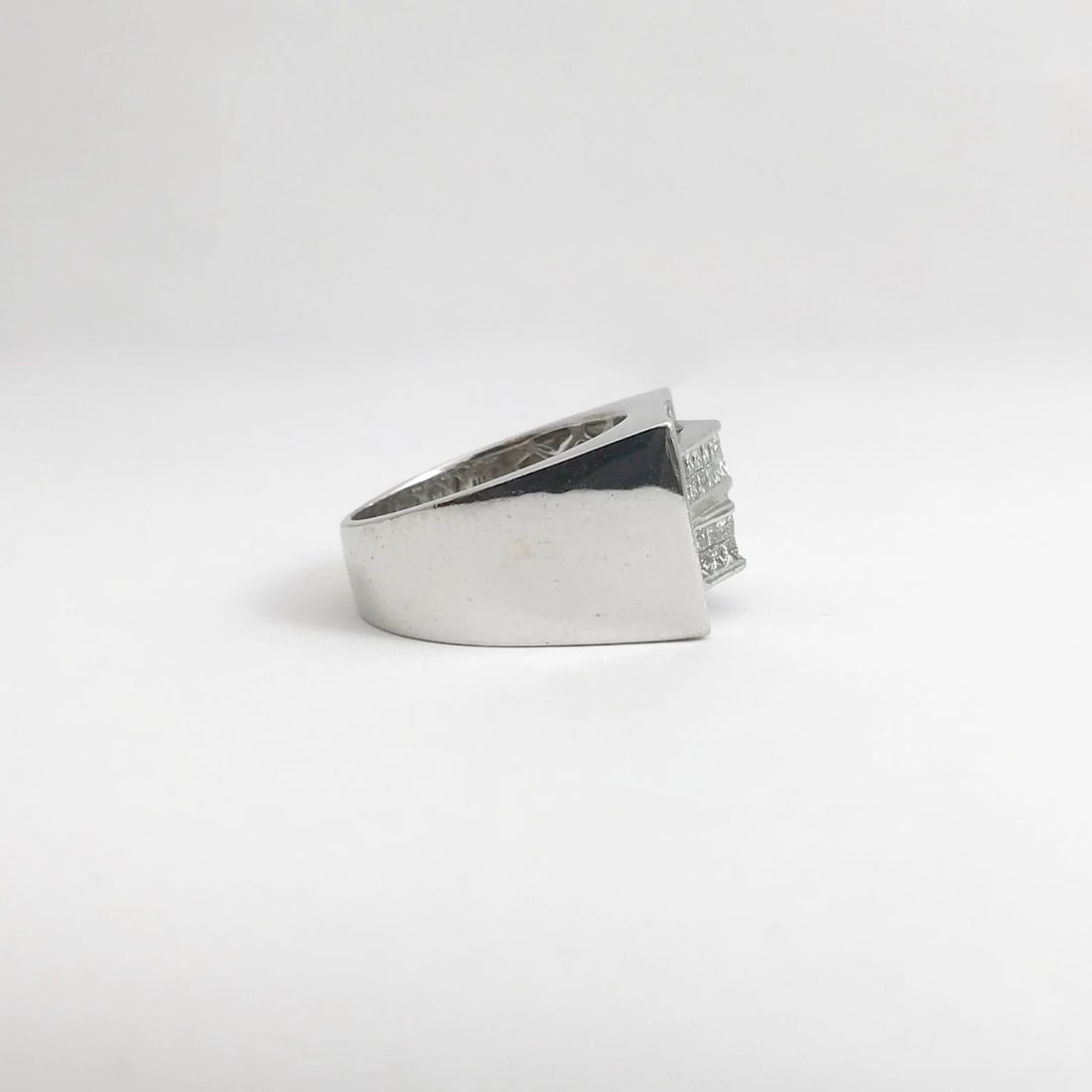 Men's Princess Diamond Invisible Set Ramp Ring 14K White Gold, 2.25 CTW, 14.93 G - 9