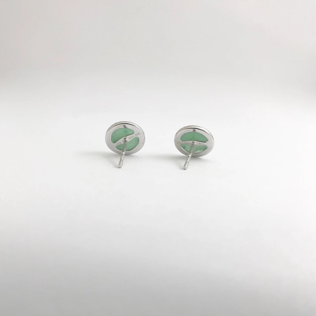 Estate Jade Diamond Halo Stud Earrings 14K White Gold, 3.14 CTW, 2.29 Grams - 10
