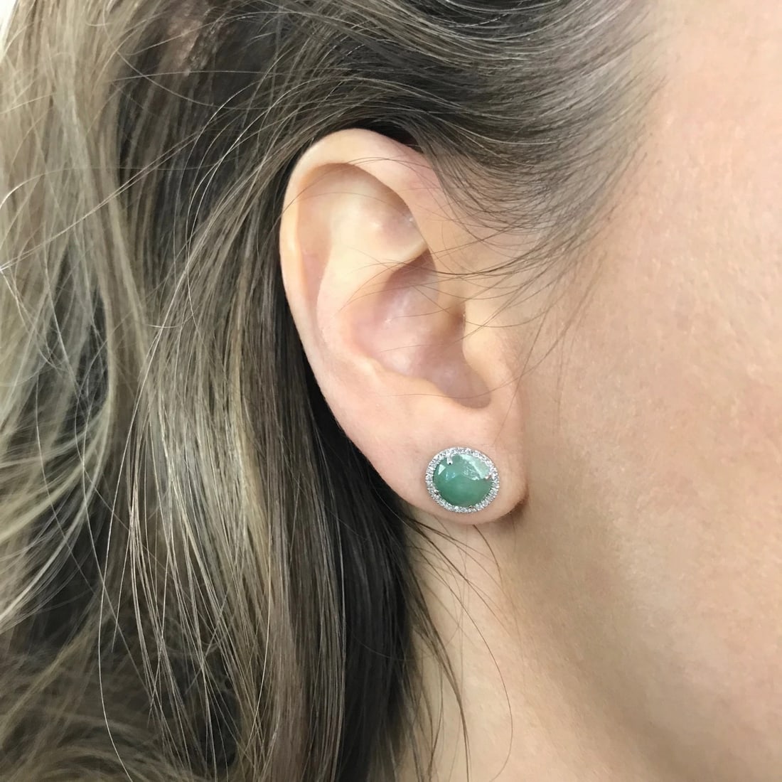 Estate Jade Diamond Halo Stud Earrings 14K White Gold, 3.14 CTW, 2.29 Grams - 6