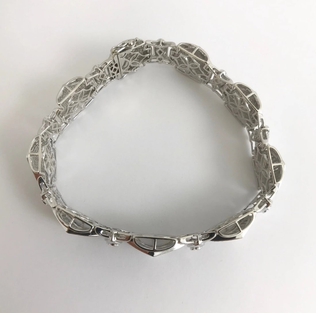 Wide Geometric Pave Diamond Bracelet 18K White Gold, 2 CTW, 8.5 Inches, 43.23 Gr - 9