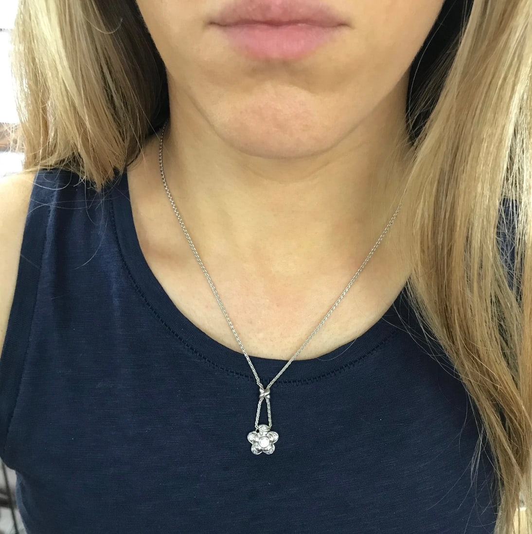 Italian Flower CZ Cubic Zirconia Pendant Necklace 14K White Gold 7.89 Gr - 5