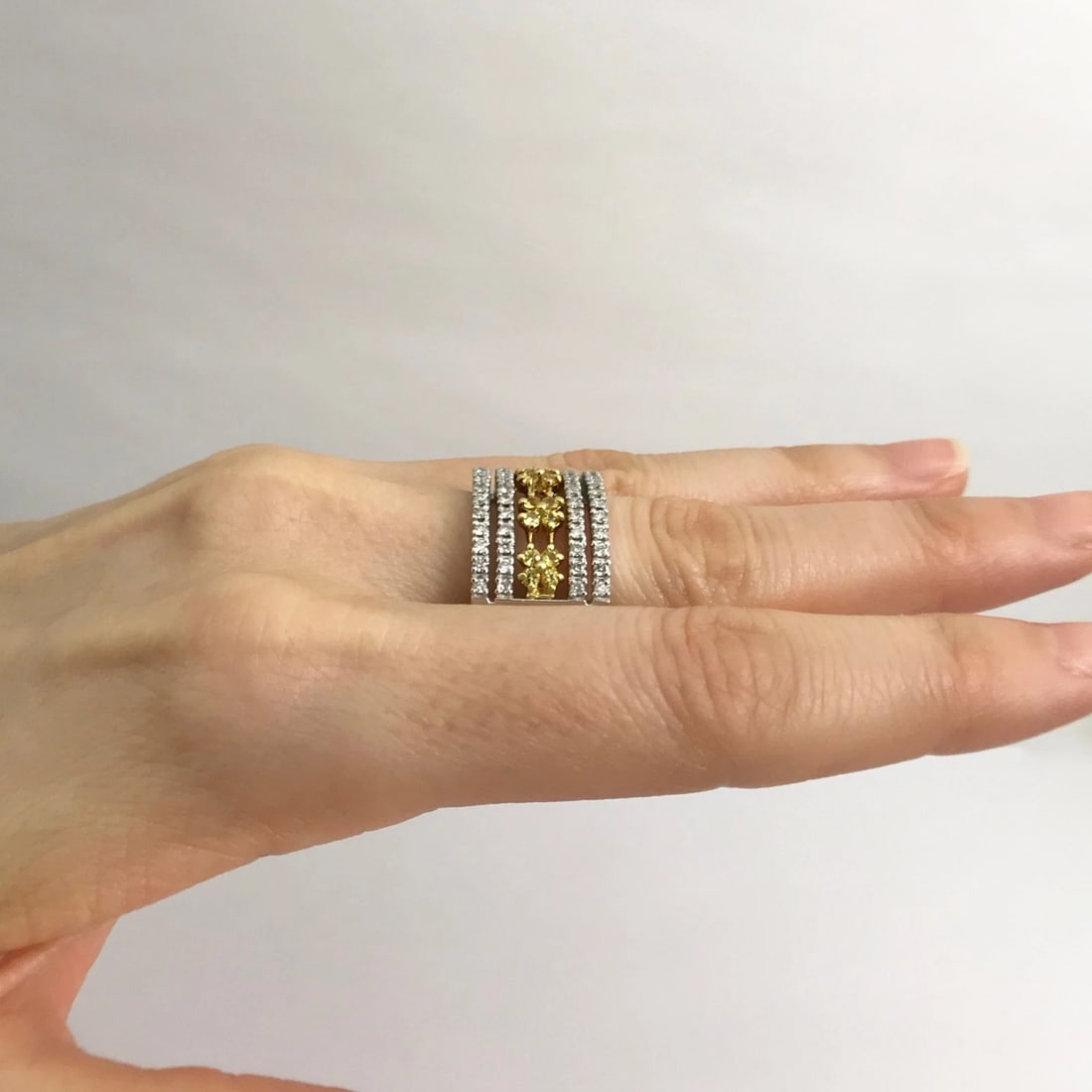 Wide Yellow Sapphire Diamond Flower Ring 14K White Gold, 2.06 CTW, 16.03 Grams - 5