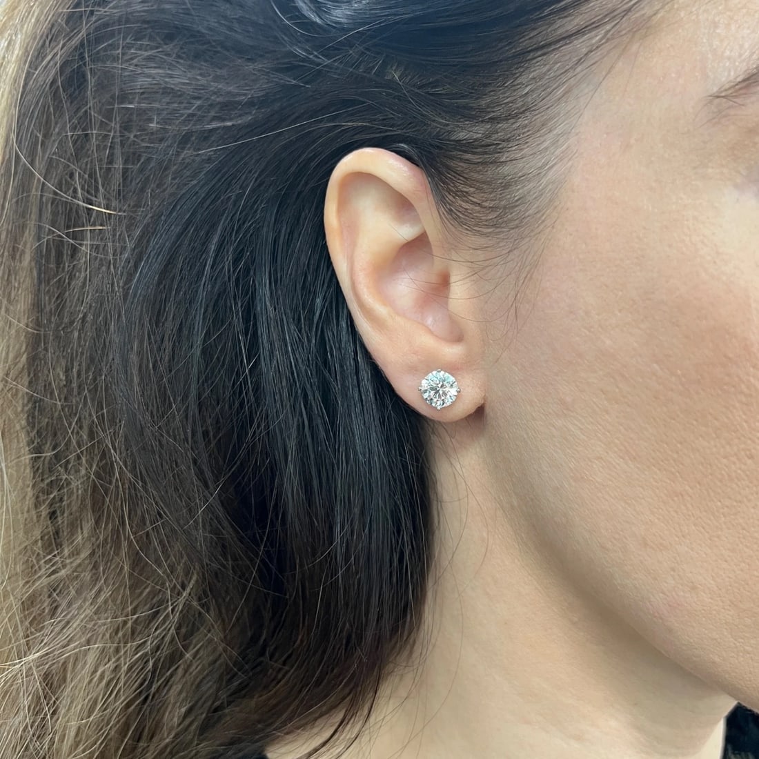 Round Lab-Created Diamond Stud Earrings 14K White Gold 4-Prong Martini, 4.04 CTW - 5