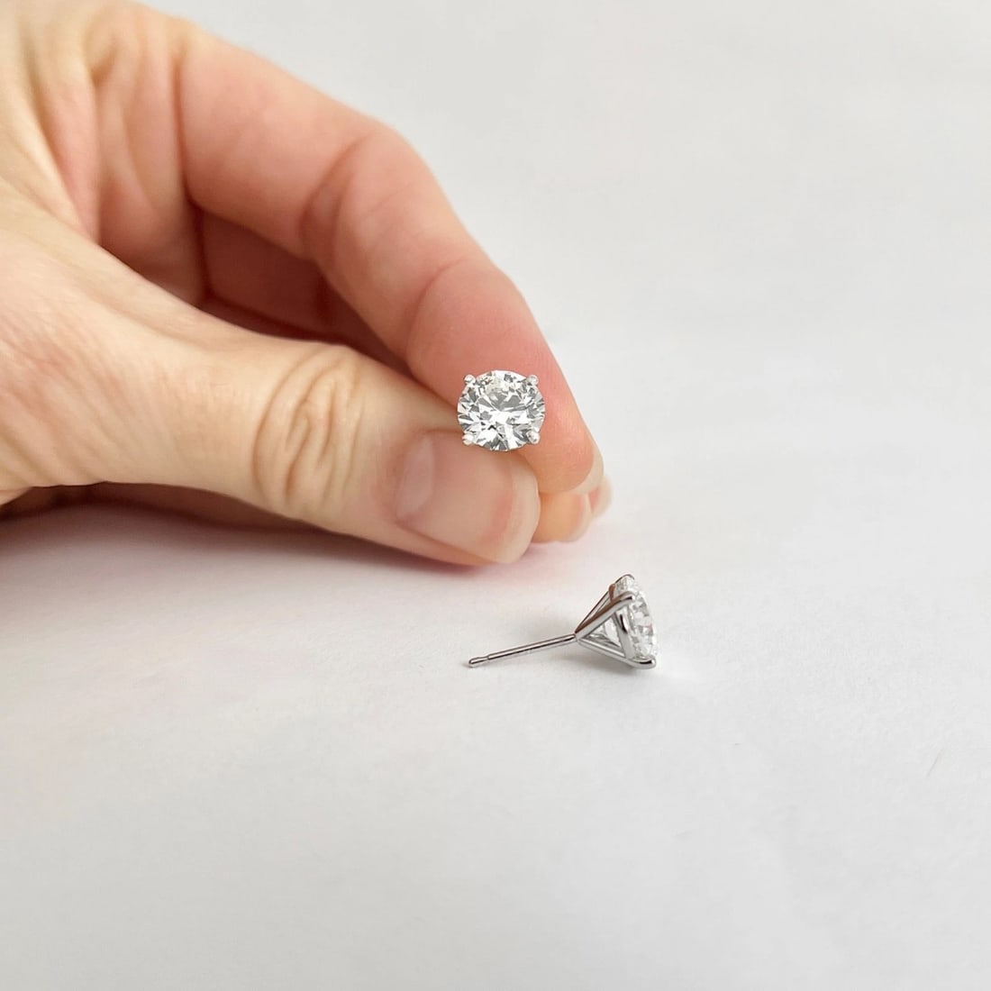 Round Lab-Created Diamond Stud Earrings 14K White Gold 4-Prong Martini, 3.52 CTW - 4