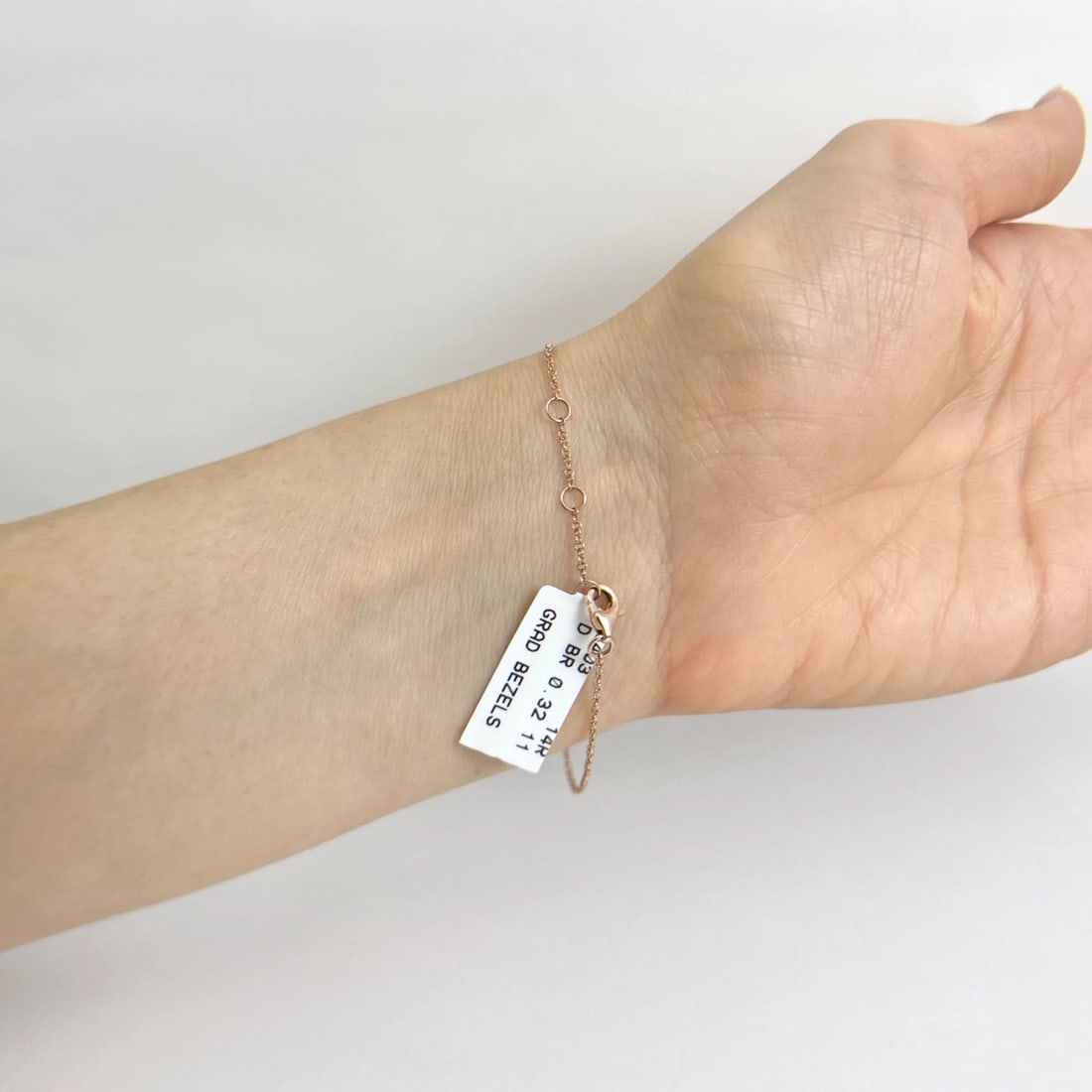 Round Graduated Diamond Bezel Pendant Chain Bracelet 14K Pink Rose Gold, .32 CTW - 6