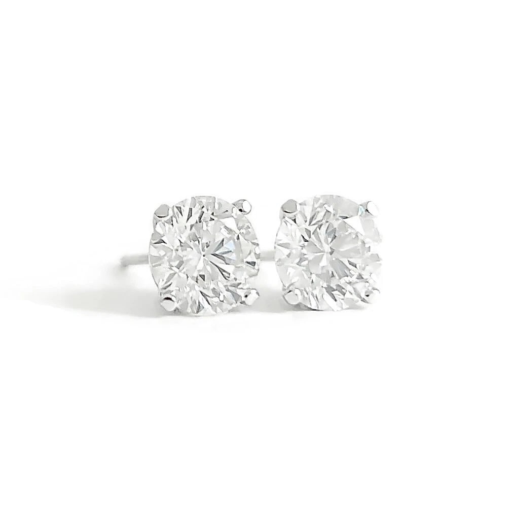 Round Lab-Created Diamond Stud Earrings 14K White Gold 4-Prong Martini, 2.08 CTW - 2