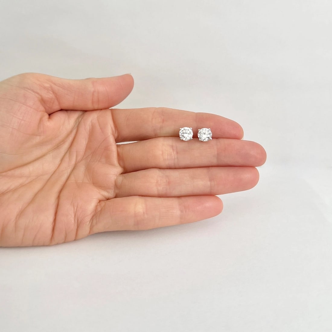 Round Lab-Created Diamond Stud Earrings 14K White Gold 4-Prong Martini, 2.08 CTW - 3