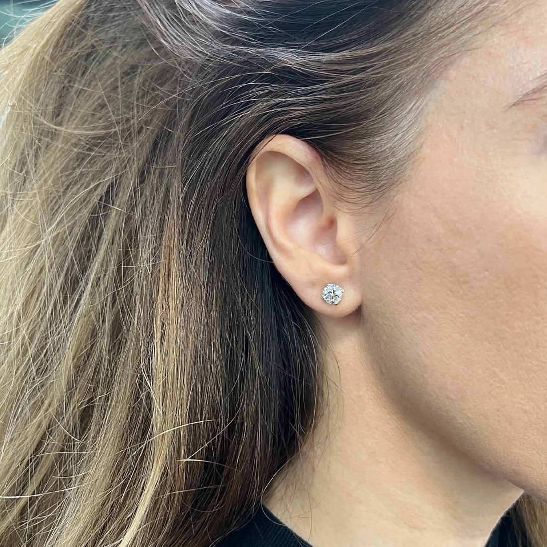 Round Lab-Created Diamond Stud Earrings 14K White Gold 4-Prong Martini, 2.08 CTW - 5